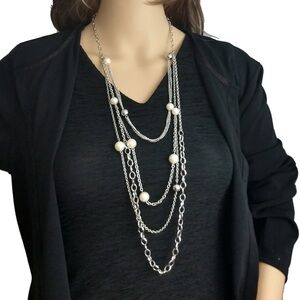 multi layered silver pearl necklace